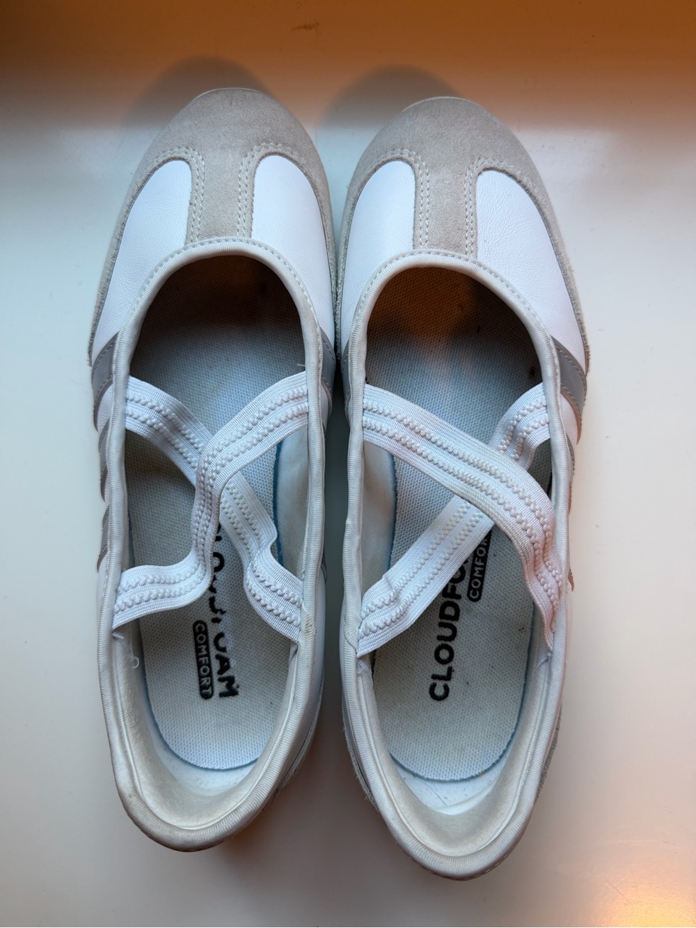 adidas Women's White and Silver Slip-On Ballet Sneaker Flats
